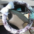 Floral Bud Silk Bowknot Car Steering Wheel Cover Velvet 15 Inch 38CM - Purple