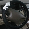 Floral Bud Silk Bowknot Car Steering Wheel Covers Velvet 15 Inch 38CM - Black