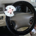 Floral Bud Silk Bowknot Steering Wheel Covers Velvet 15 Inch 38CM - Black