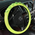 Floral Car Steering Wheel Cover Bud Silk PU Leather 15 Inch 38CM - Green