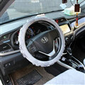 Floral Car Steering Wheel Cover Bud Silk Velvet 15 Inch 38CM - Grey