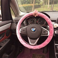 Flower Diamond Car Steering Wheel Wrap Velvet 15 Inch 38CM - Pink