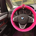 Flower Diamond Car Steering Wheel Wrap Velvet 15 Inch 38CM - Rose