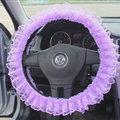 Flower Lace Car Steering Wheel Cover Bud Silk Fiber Cloth 15 Inch 38CM - Purple