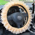 Flower Lace Car Steering Wheel Cover Bud Silk Fiber Cloth 15 Inch 38CM - Yellow