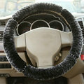 Fluffy Diamond Car Steering Wheel Wrap Velvet 15 Inch 38CM - Black