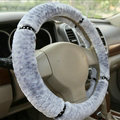 Fluffy Diamond Car Steering Wheel Wrap Velvet 15 Inch 38CM - Grey