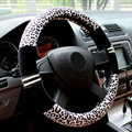 Fluffy Leopard Print Auto Steering Wheel Wrap Velvet 15 Inch 38CM - Black