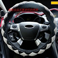 Funky Diamond Car Steering Wheel Cover PU Leather 15 Inch 38CM - Black