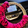 Funky Diamond Car Steering Wheel Covers Rex Rabbit Skin 15 Inch 38CM - Rose