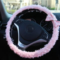 Lace Bowknot Car Steering Wheel Cover Bud Silk Fiber Cloth 15 Inch 38CM - Pink