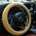 Lozenge Pattern Auto Steering Wheel Covers Velvet 15 Inch 38CM - Beige