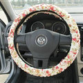 Luxury Floral Car Steering Wheel Cover Bud Silk Fiber Cloth 15 Inch 38CM - Color