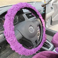 Luxury Floral Car Steering Wheel Cover Bud Silk Fiber Cloth 15 Inch 38CM - Purple