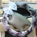 Pearl Bud Silk Bowknot Car Steering Wheel Cover Velvet 15 Inch 38CM - Purple