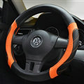 Personalized Car Steering Wheel Covers Genuine Leather 15 Inch 38CM - Black Orange