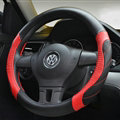 Personalized Car Steering Wheel Covers Genuine Leather 15 Inch 38CM - Black Red