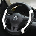 Personalized Car Steering Wheel Covers Genuine Leather 15 Inch 38CM - Black White