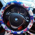 Pretty Flower Dot Car Steering Wheel Wrap PU Leather 15 Inch 38CM - Blue