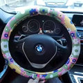 Pretty Flower Dot Car Steering Wheel Wrap PU Leather 15 Inch 38CM - Color