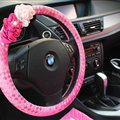 Pretty Flower Knitting Car Steering Wheel Wrap PU Leather 15 Inch 38CM - Pink