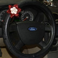 Pretty Rhododendron Car Steering Wheel Wrap PU Leather 15 Inch 38CM - Black