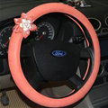 Pretty Rhododendron Car Steering Wheel Wrap PU Leather 15 Inch 38CM - Orange