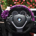 Purple Camellia Car Steering Wheel Covers Velvet 15 Inch 38CM - Black