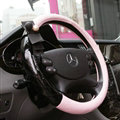 Quality Pearl Bowknot Car Steering Wheel Cover PU Leather 14 Inch 36CM - Pink