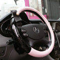Quality Pearl Bowknot Car Steering Wheel Cover PU Leather 15 Inch 38CM - Pink