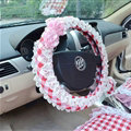 Rhombus Camellia Lace Car Steering Wheel Cover Bud Silk Fiber Cloth 15 Inch 38CM - Red