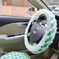 Rhombus Flower Lace Car Steering Wheel Cover Bud Silk Fiber Cloth 15 Inch 38CM - Green