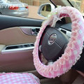 Rhombus Flower Lace Car Steering Wheel Cover Bud Silk Fiber Cloth 15 Inch 38CM - Pink