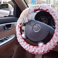 Rhombus Flower Lace Car Steering Wheel Cover Bud Silk Fiber Cloth 15 Inch 38CM - Red