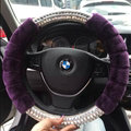 Unique Rhinestone Car Steering Wheel Covers Velvet 15 Inch 38CM - Purple