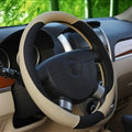 Classic Auto Steering Wheel Covers Sheepskin Leather 15 Inch 38CM - Black Beige