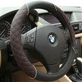 Classic Auto Steering Wheel Wrap Sheepskin Leather 15 Inch 38CM - Black Red