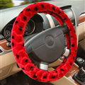 Classic Cow Print Car Steering Wheel Wrap Velvet 15 Inch 38CM - Red
