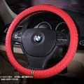 Colorful Car Steering Wheel Covers Sheepskin Leather 15 Inch 38CM - Red