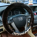 Cool Leopard Print Auto Steering Wheel Wrap Velvet 15 Inch 38CM - Brown