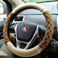 Cooling Car Steering Wheel Wrap Milk Silk Fiber Cloth 15 Inch 38CM - Beige Brown