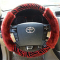 Cooling Zebra Print Car Steering Wheel Wrap Velvet 15 Inch 38CM - Red