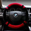 Discount Car Steering Wheel Wrap Velvet 15 Inch 38CM - Black Dark Red