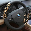 Elegant Leopard Print Car Steering Wheel Covers PU Leather 15 Inch 38CM - Black