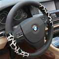 Elegant Leopard Print Car Steering Wheel Covers PU Leather 15 Inch 38CM - Silver