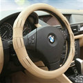 Exquisite Car Steering Wheel Covers Sheepskin Leather 15 Inch 38CM - Beige