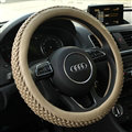 Exquisite Knitting Car Steering Wheel Covers Sheepskin Leather 15 Inch 38CM - Beige