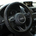 Exquisite Knitting Car Steering Wheel Covers Sheepskin Leather 15 Inch 38CM - Black
