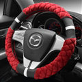 Exquisite Lozenge Pattern Auto Steering Wheel Wrap Velvet 15 Inch 38CM - Red