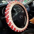 Fashion Beaded Car Steering Wheel Cover Ice Silk 15 Inch 38CM - Red